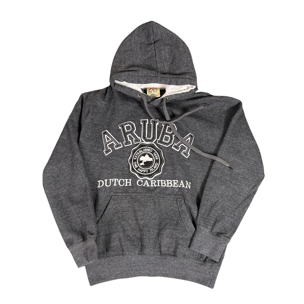 Vintage Aruba Dutch Caribbean Hoodie Sweatshirt Gray One Happy Island Mens Small